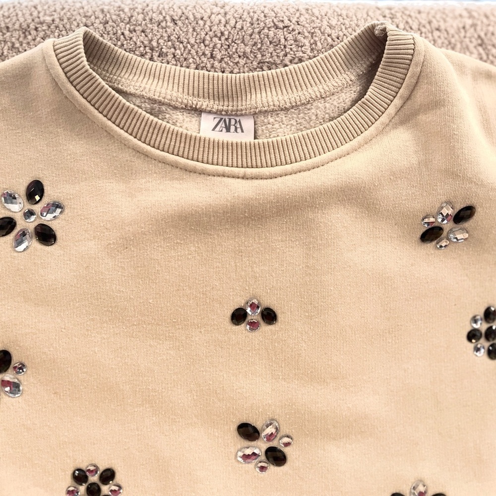 Zara Beige Embellished Girl's Sweater Size 13-14